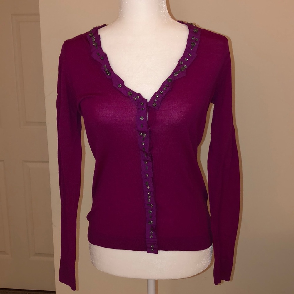 Elie Tahari Wool cardigan with rhinestones xs christmas